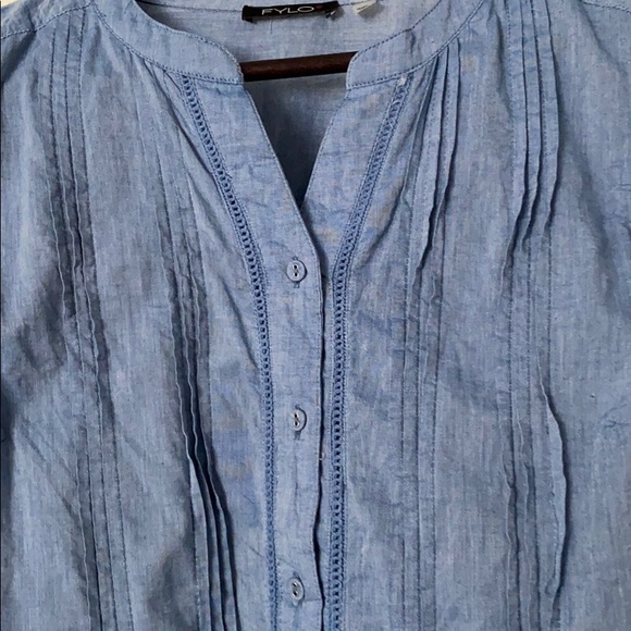 Chambray no collar button down shirt - Picture 2 of 4
